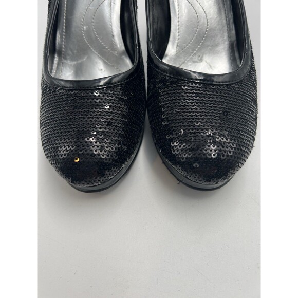 Tahari Black Sequin Round Toe Leather Pumps Heel Formal Black Tie Party Sz 8.5 M - Picture 4 of 11